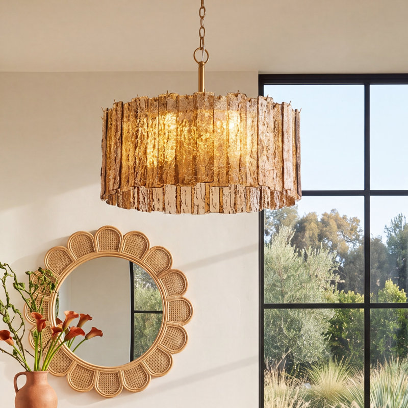 Joss & Main Mesmer 8-Light Hammered Amber Glass Chandelier